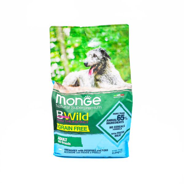 Monge BWild Grain-Free Adult Dog – Anchovies with Potatoes & Peas