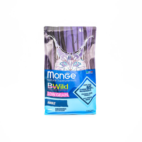 Monge BWild Low Grain Adult Cat Food – Anchovies 1.5kg