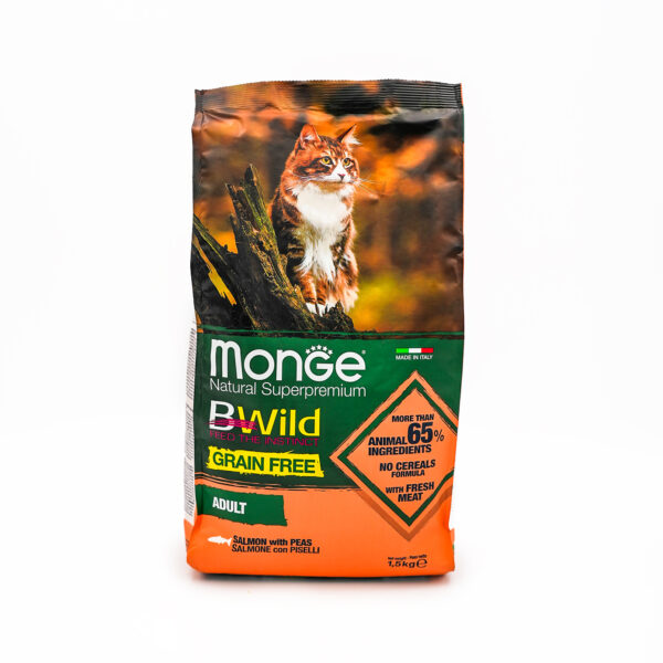 Monge BWild Grain Free Adult Cat Food – Salmon with Peas – 1.5kg