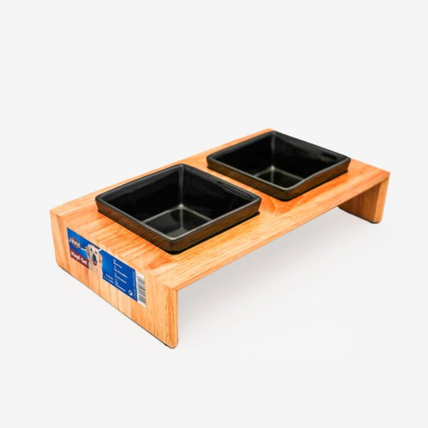 Ceramic Bowl Set with Wooden Stand by Trixie